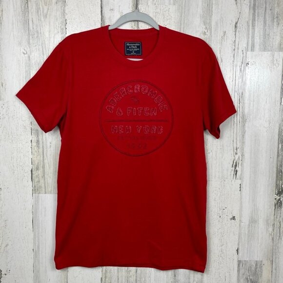 Abercrombie & Fitch logo tee raised lettering applique preppy red size Medium - Picture 1 of 7